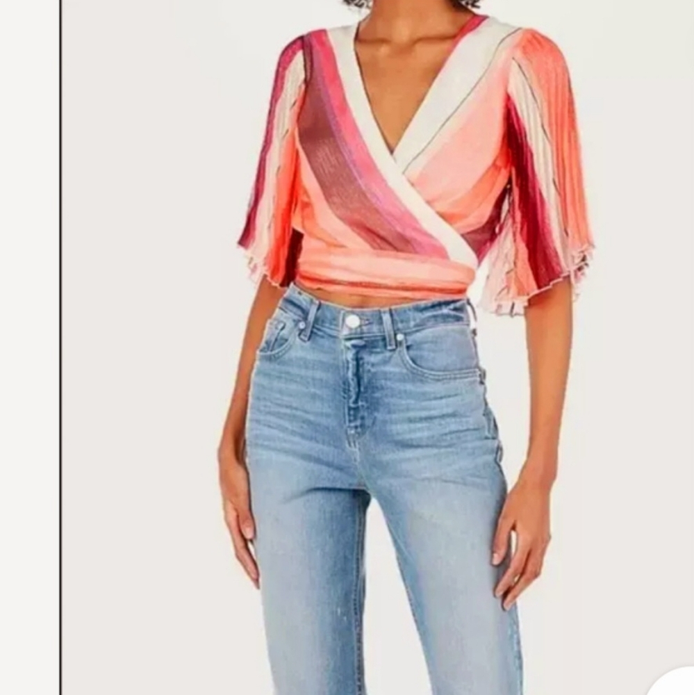 Express Sheer Metallic Cropped Wrap Kimono Top Size Medium NWOT